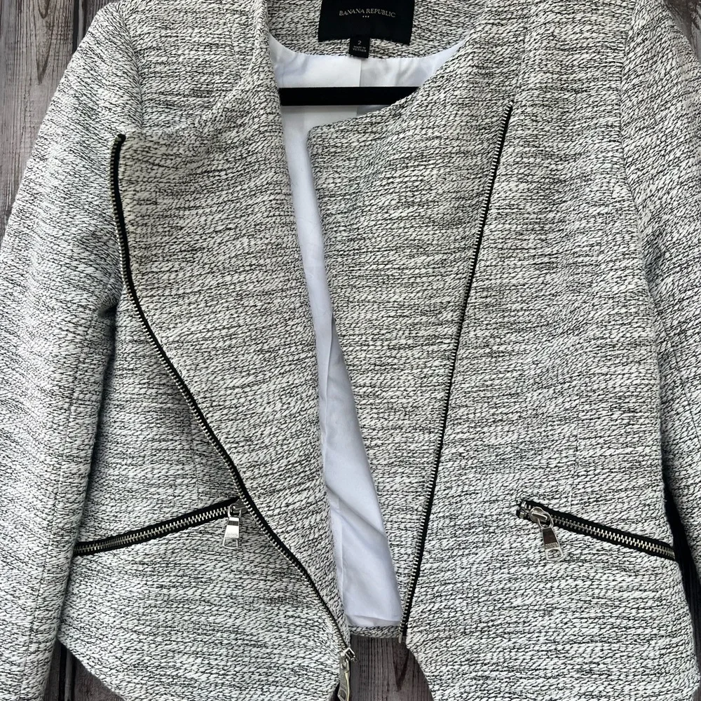 Banana Republic Gray‎ Tweed Zip Jacket Size 2